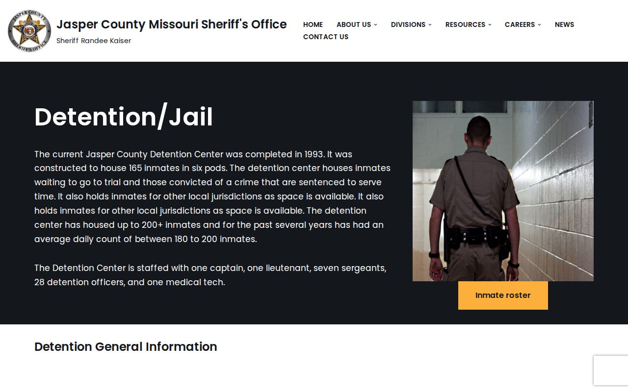 Jasper County detention page for recent arrest and roster access
