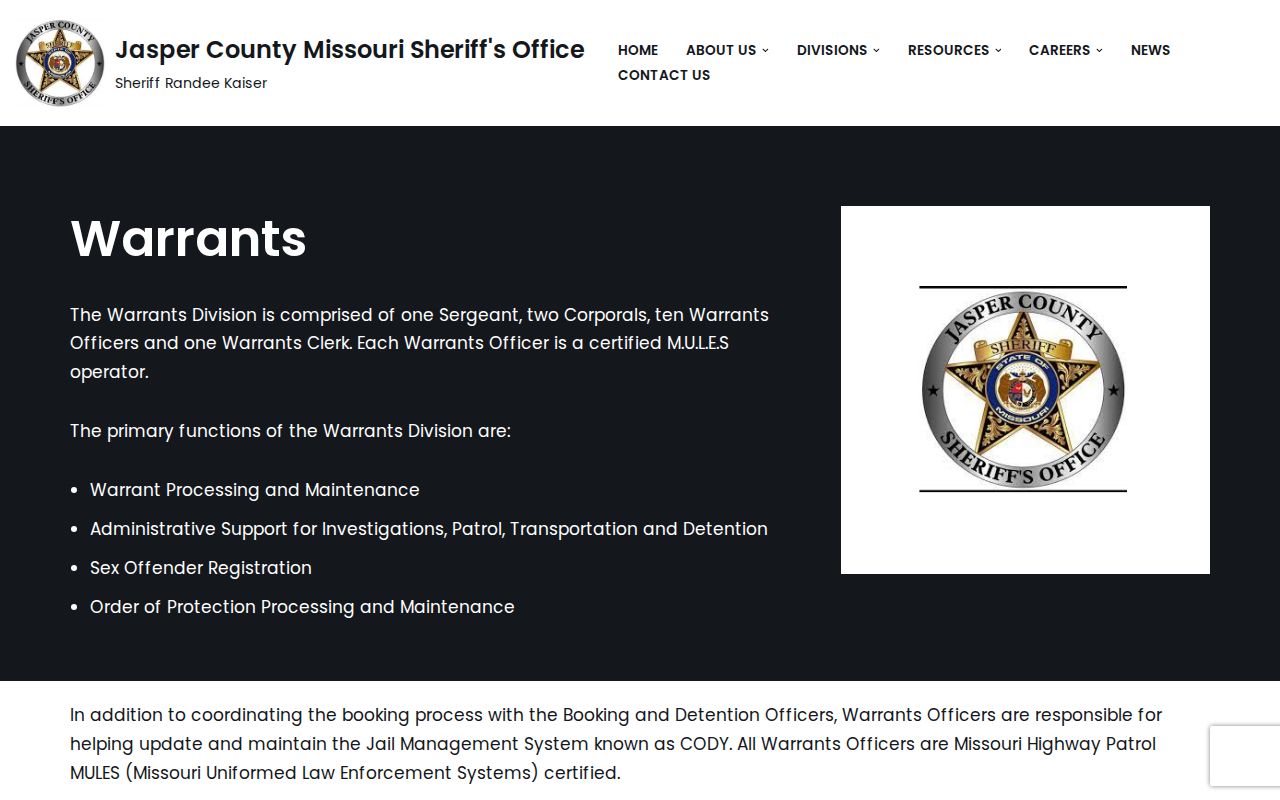 Jasper County official arrest warrant information