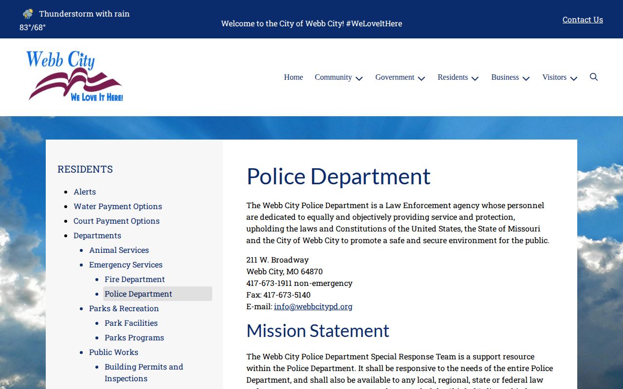 Official Webb City Police Department information page