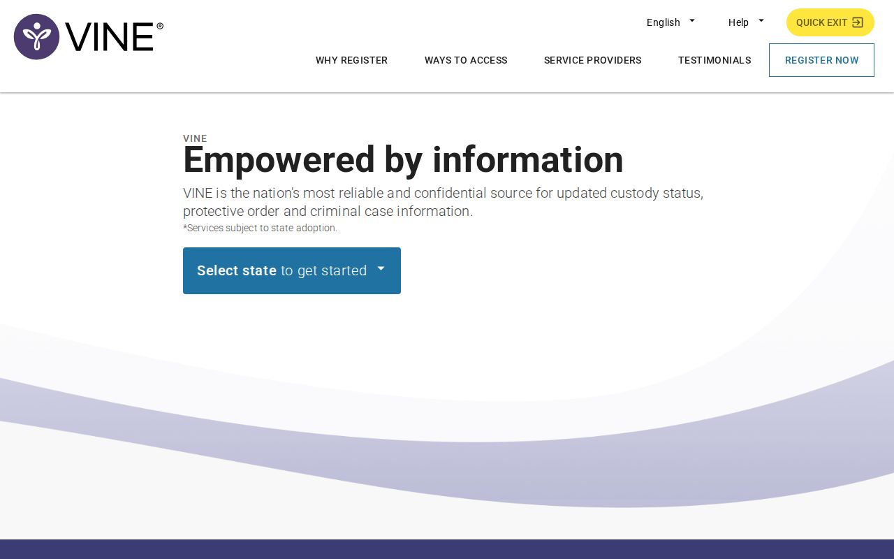 VINELink national state selection and search landing screen